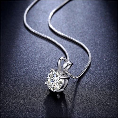 Solitaire Swarovski Crystal Princess Necklace in 18K White Gold