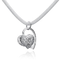 Mesh chain with Heart Necklace in 18K White Gold Plated
