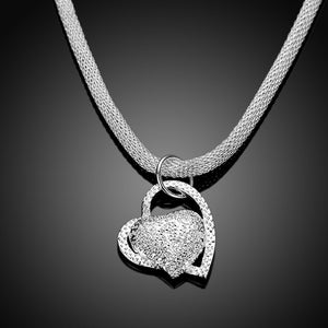 Mesh chain with Heart Necklace in 18K White Gold Plated