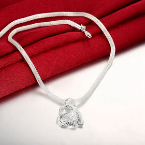 Mesh chain with Heart Necklace in 18K White Gold Plated