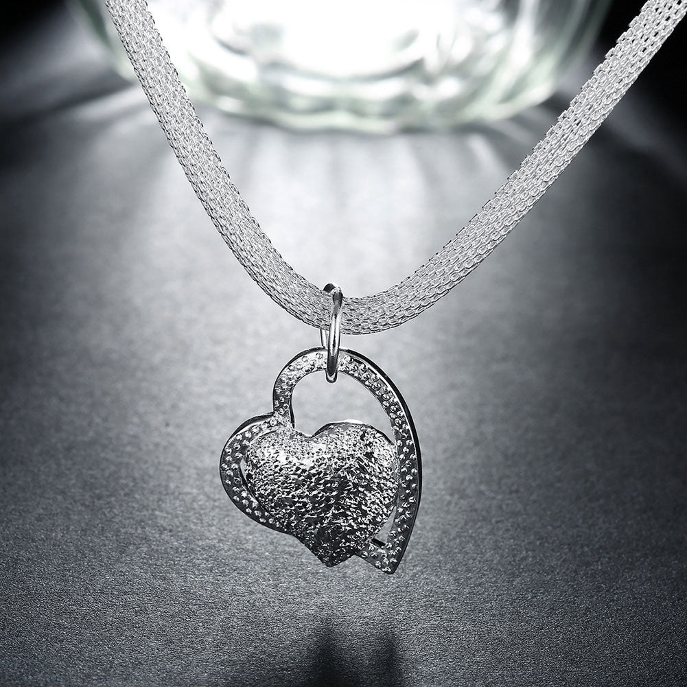 Mesh chain with Heart Necklace in 18K White Gold Plated