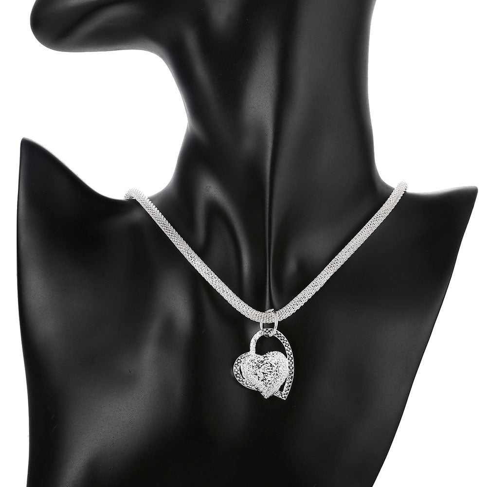 Mesh chain with Heart Necklace in 18K White Gold Plated