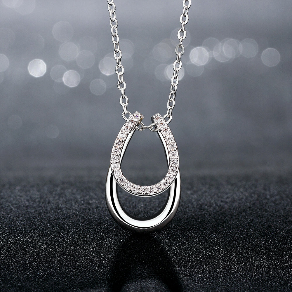 Austrian Elements Horseshoe Pendant Necklace in 18K White Gold