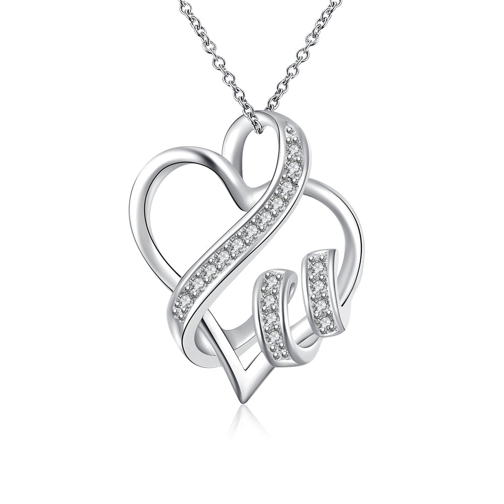 Intertwined Hearts Necklace with Swarovski Elements in 18K White Gold