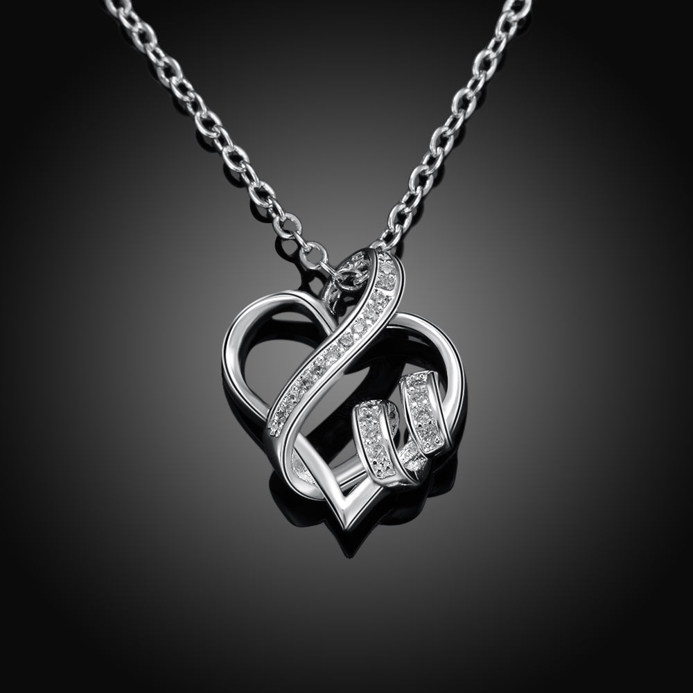 Intertwined Hearts Necklace with Swarovski Elements in 18K White Gold