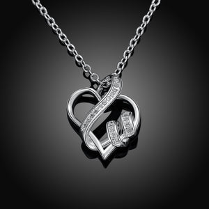 Intertwined Hearts Necklace with Austrian Elements in 18K White Gold