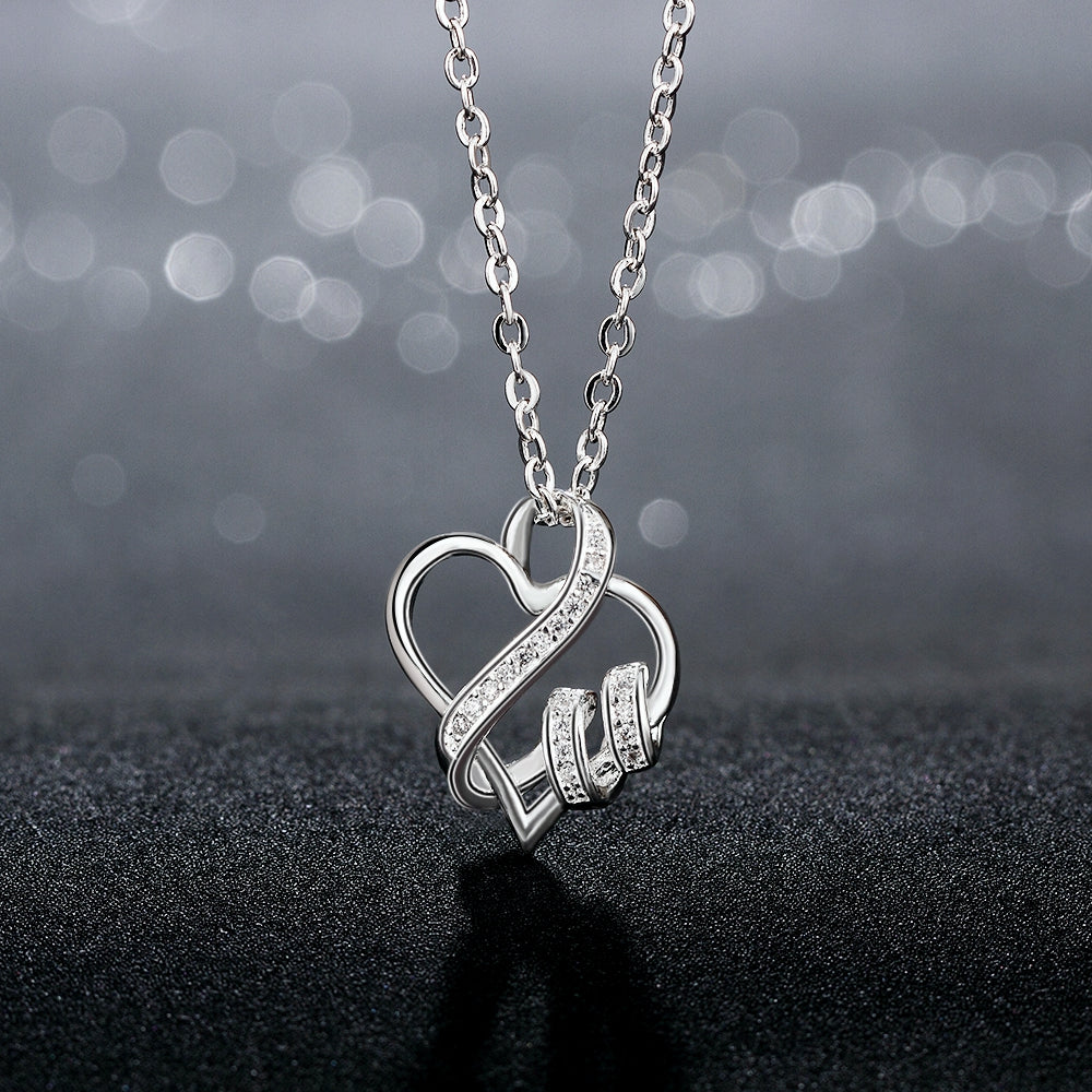 Intertwined Hearts Necklace with Swarovski Elements in 18K White Gold