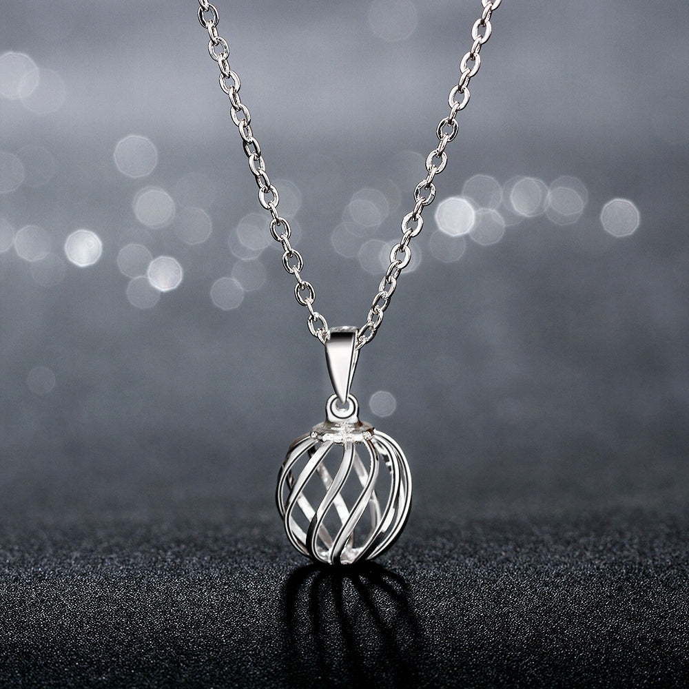 Spiral Ball Necklace in 18K White Gold Plated