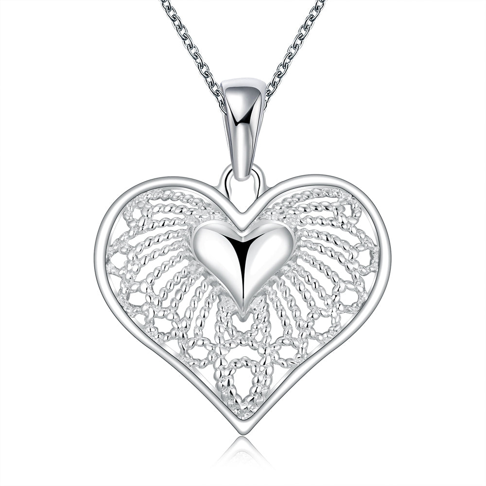 Heart with Children Necklace in 18K White Gold Plated