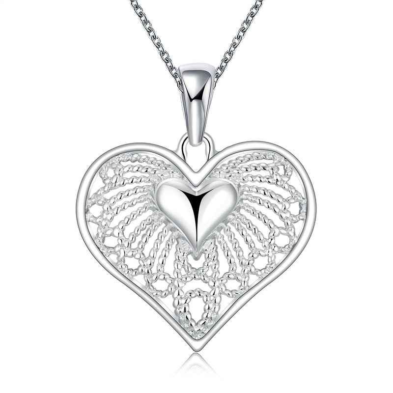Heart with Children Necklace in 18K White Gold Plated