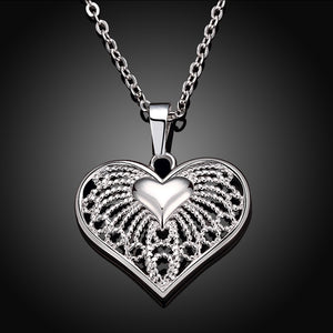 Heart with Children Necklace in 18K White Gold Plated