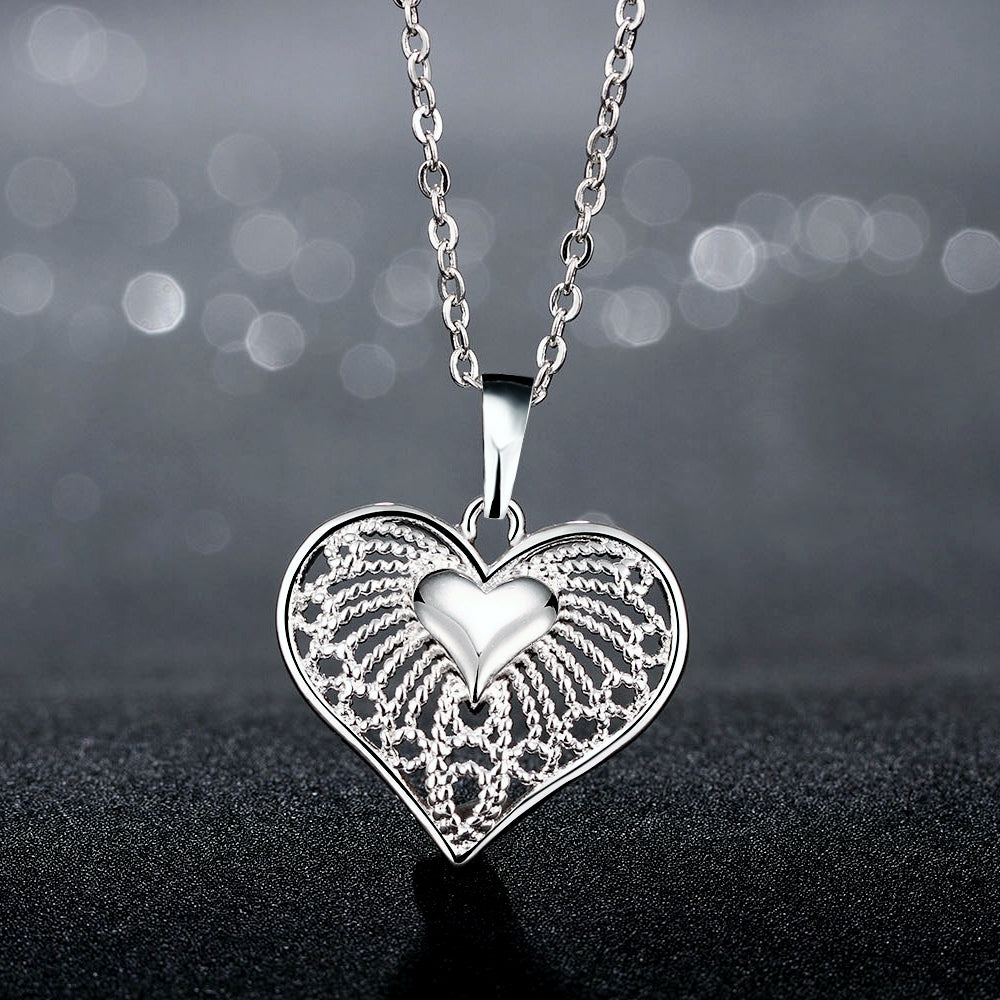 Heart with Children Necklace in 18K White Gold Plated