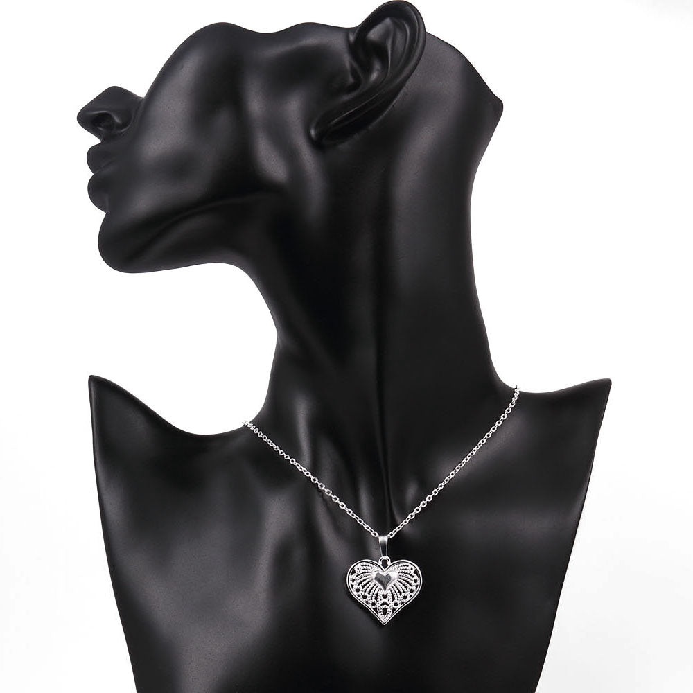 Heart with Children Necklace in 18K White Gold Plated