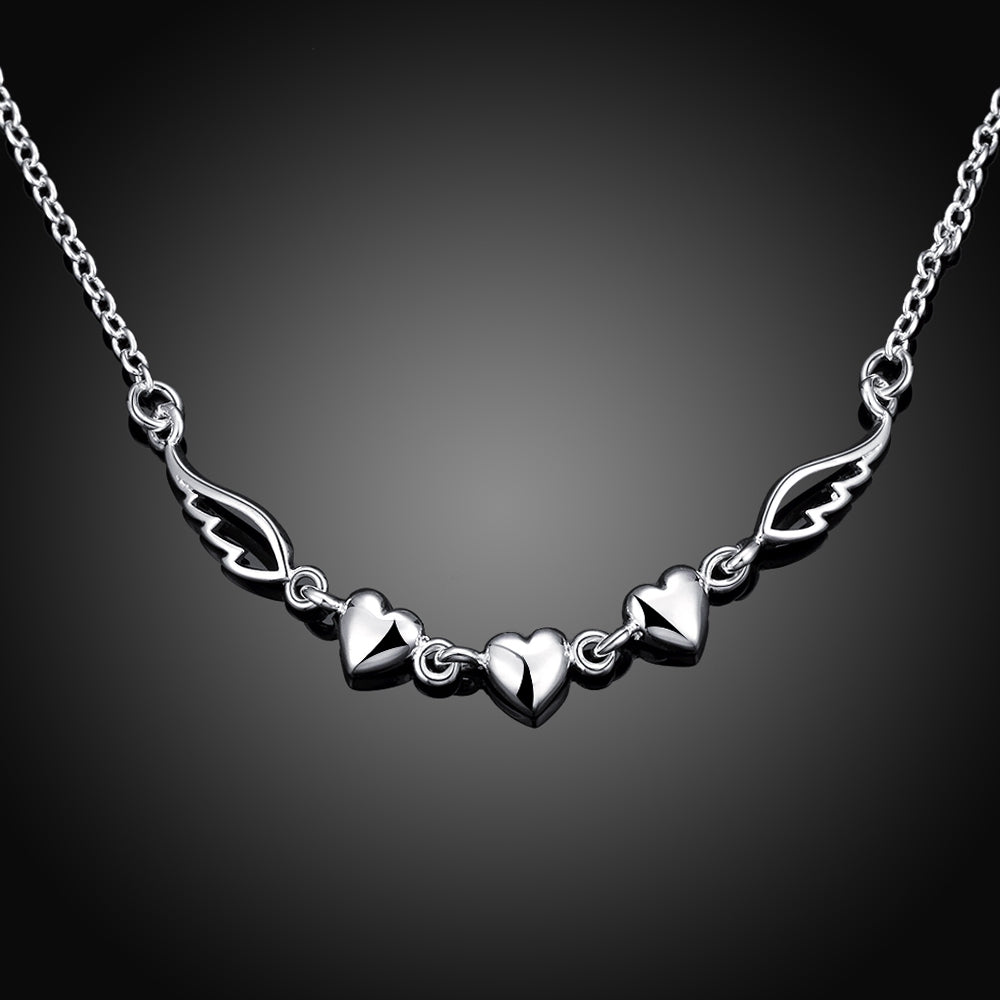 Triple Heart Necklace in 18K White Gold Plated