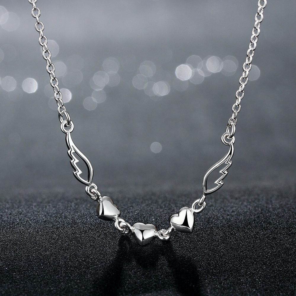 Triple Heart Necklace in 18K White Gold Plated