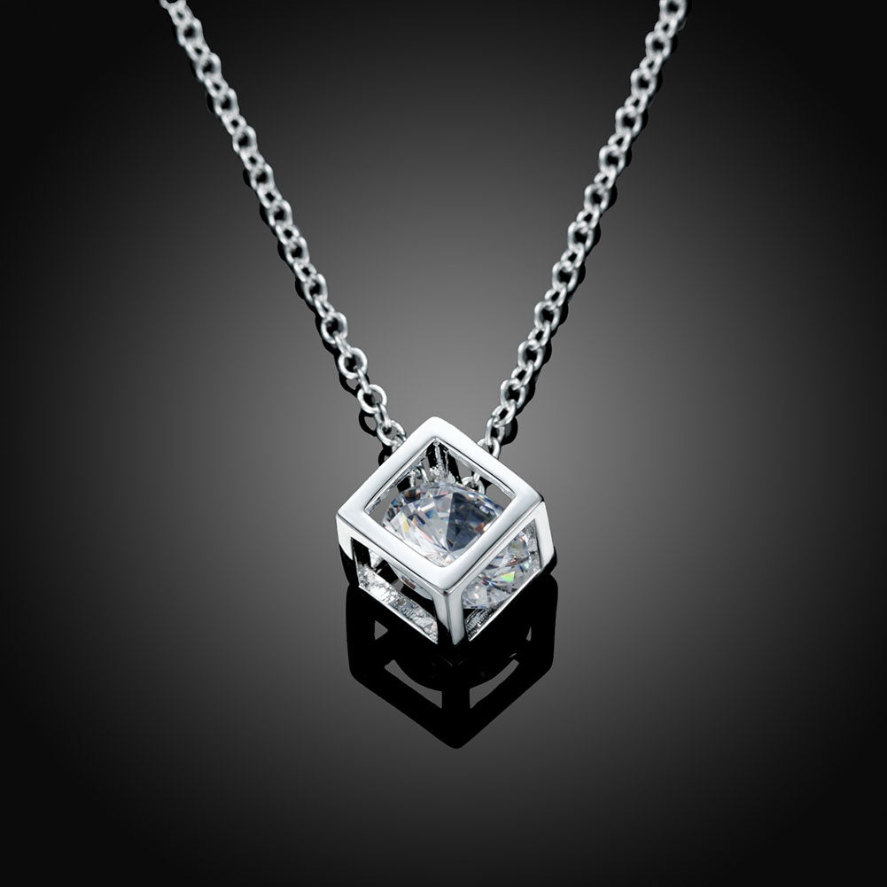 Rubix Cubed Necklace in 18K White Gold Plated