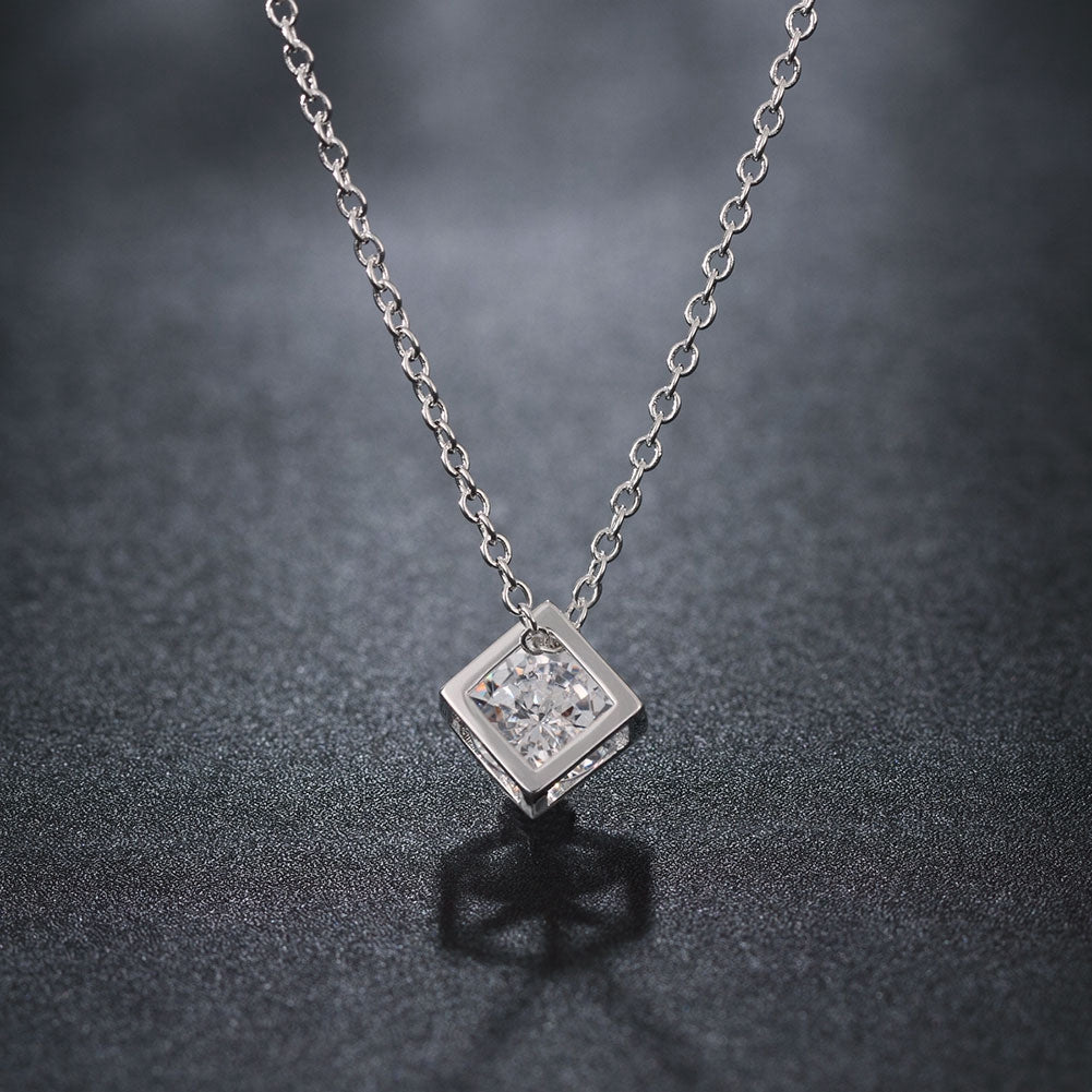 Rubix Cube Swarovski Elements Necklace in 18K White Gold