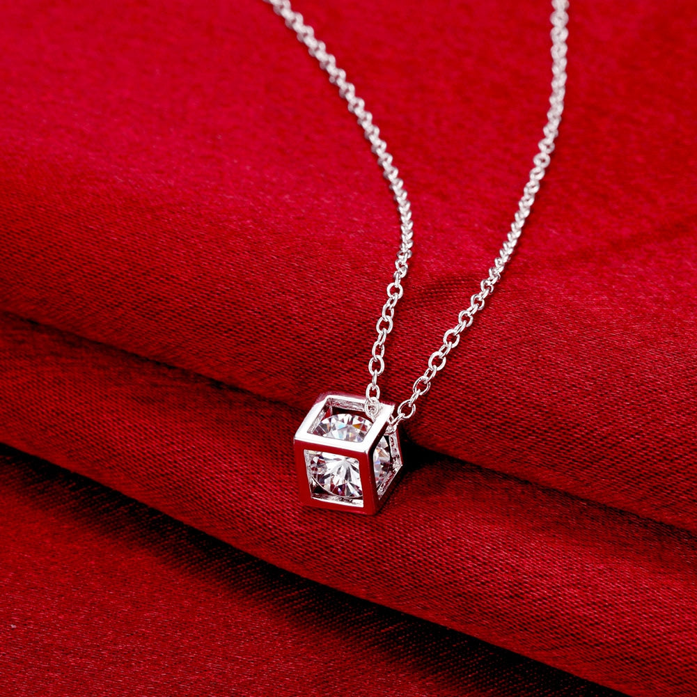 Rubix Cubed Necklace in 18K White Gold Plated