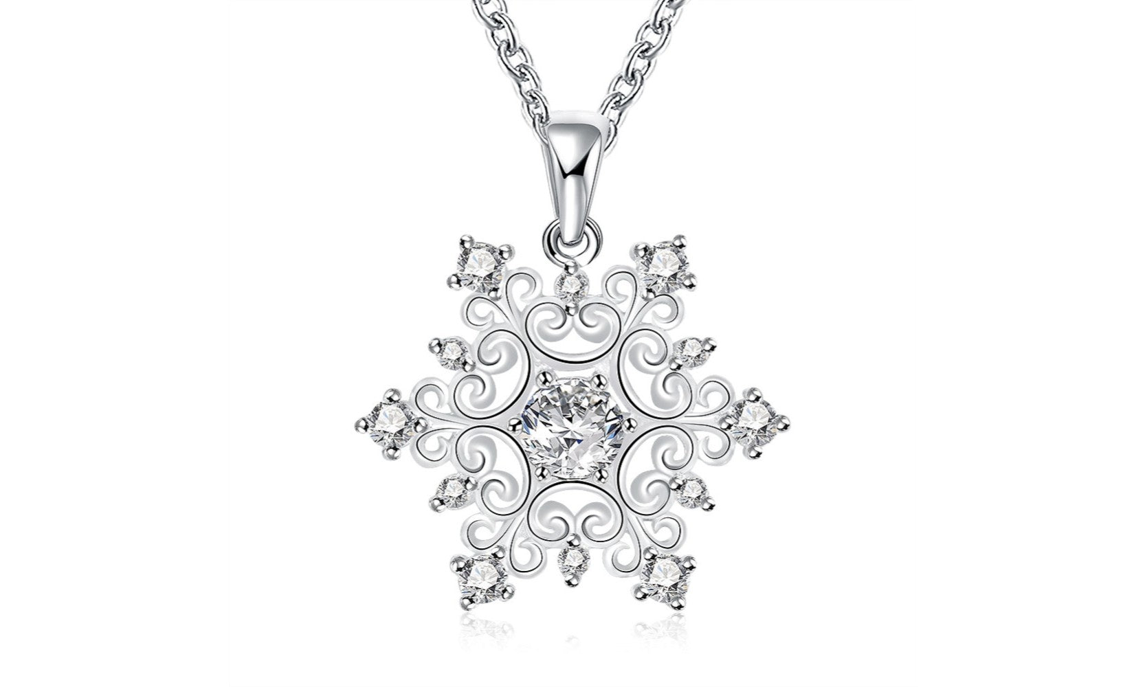 18K White Gold Plated Swarovski Elements Snowflake Necklace, , Golden NYC Jewelry, Golden NYC Jewelry jewelryjewelry deals, swarovski crystal jewelry, groupon jewelry,, jewelry for mom,