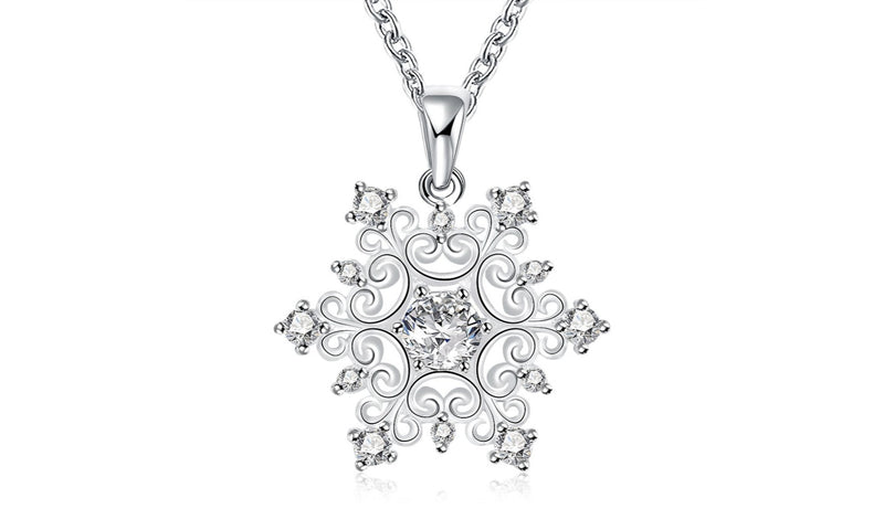 18K White Gold Plated Swarovski Elements Snowflake Necklace, , Golden NYC Jewelry, Golden NYC Jewelry jewelryjewelry deals, swarovski crystal jewelry, groupon jewelry,, jewelry for mom,