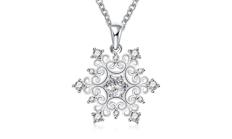 18K White Gold Plated Swarovski Elements Snowflake Necklace, , Golden NYC Jewelry, Golden NYC Jewelry  jewelryjewelry deals, swarovski crystal jewelry, groupon jewelry,, jewelry for mom,