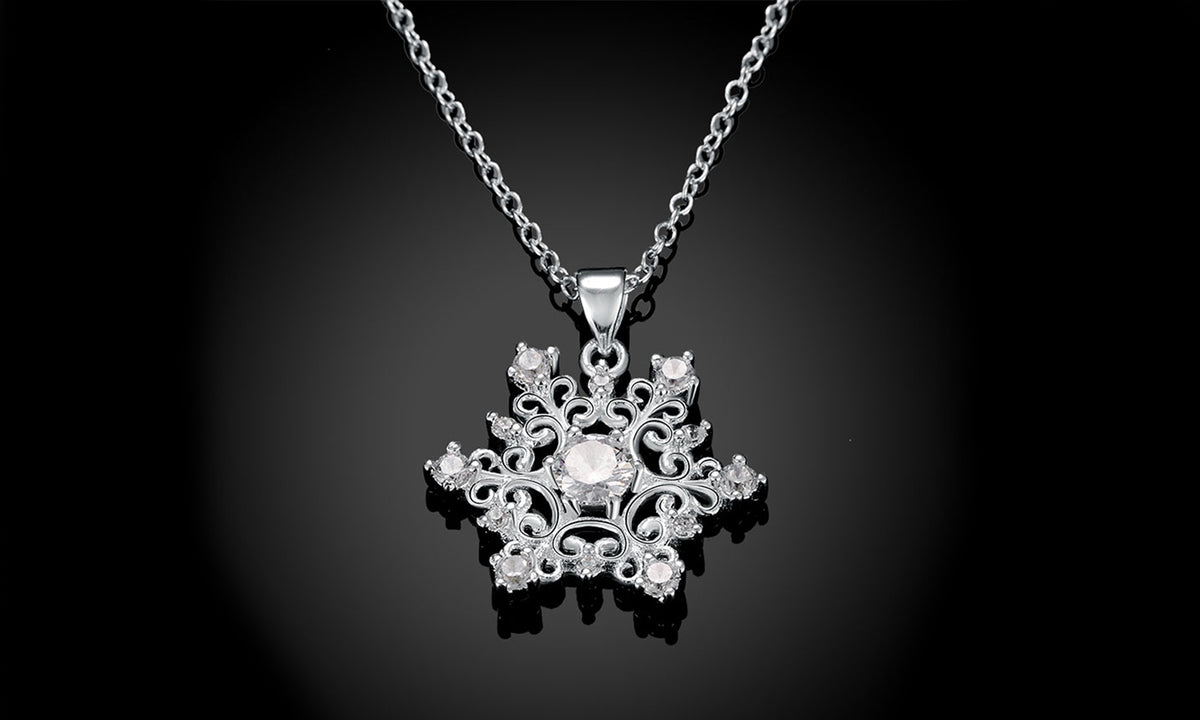 18K White Gold Plated Swarovski Elements Snowflake Necklace, , Golden NYC Jewelry, Golden NYC Jewelry jewelryjewelry deals, swarovski crystal jewelry, groupon jewelry,, jewelry for mom,