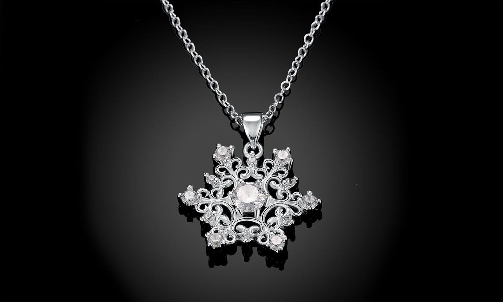 18K White Gold Plated Swarovski Elements Snowflake Necklace, , Golden NYC Jewelry, Golden NYC Jewelry jewelryjewelry deals, swarovski crystal jewelry, groupon jewelry,, jewelry for mom,