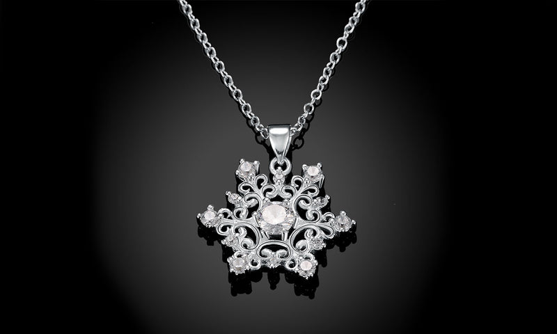 18K White Gold Plated Swarovski Elements Snowflake Necklace, , Golden NYC Jewelry, Golden NYC Jewelry jewelryjewelry deals, swarovski crystal jewelry, groupon jewelry,, jewelry for mom,