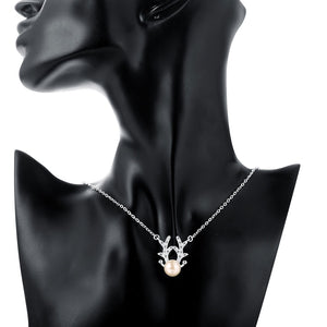 Natural Pearl Reindeer Necklace in 18K White Gold Plated