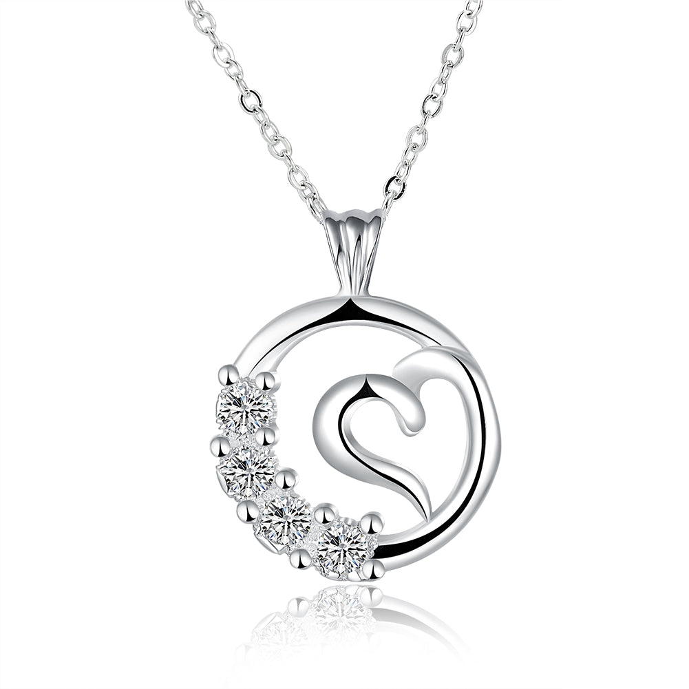 Curved Heart Pendant Swarovski Elements Necklace in 18K White Gold, Necklaces, Golden NYC Jewelry, Golden NYC Jewelry jewelryjewelry deals, swarovski crystal jewelry, groupon jewelry,, jewelry for mom,