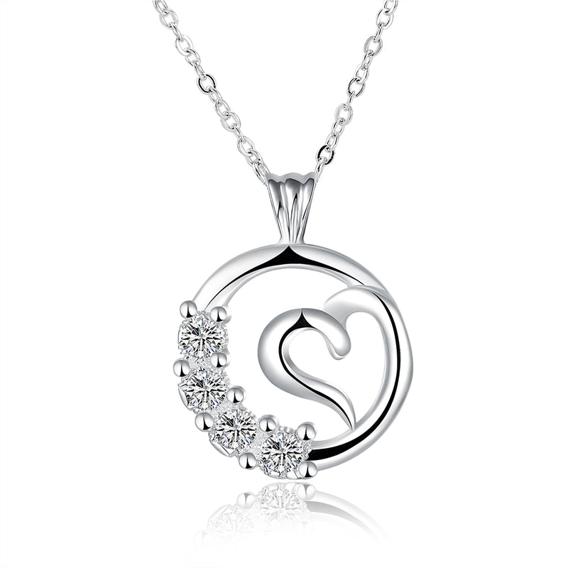 Curved Heart Pendant Swarovski Elements Necklace in 18K White Gold, Necklaces, Golden NYC Jewelry, Golden NYC Jewelry  jewelryjewelry deals, swarovski crystal jewelry, groupon jewelry,, jewelry for mom,