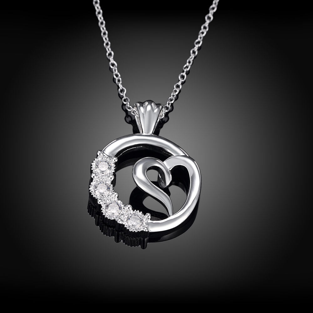 Curved Heart Pendant Swarovski Elements Necklace in 18K White Gold, Necklaces, Golden NYC Jewelry, Golden NYC Jewelry jewelryjewelry deals, swarovski crystal jewelry, groupon jewelry,, jewelry for mom,