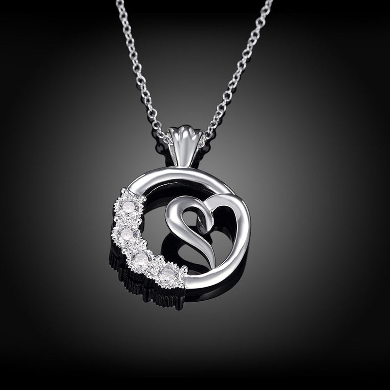 Curved Heart Pendant Swarovski Elements Necklace in 18K White Gold, Necklaces, Golden NYC Jewelry, Golden NYC Jewelry jewelryjewelry deals, swarovski crystal jewelry, groupon jewelry,, jewelry for mom,