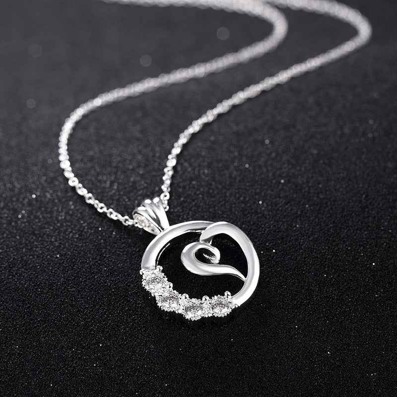 Curved Heart Pendant Swarovski Elements Necklace in 18K White Gold, Necklaces, Golden NYC Jewelry, Golden NYC Jewelry jewelryjewelry deals, swarovski crystal jewelry, groupon jewelry,, jewelry for mom,