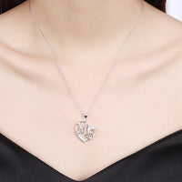 MOM Heart Necklace Embellished with Swarovski Crystals in 18K White Gold Plated