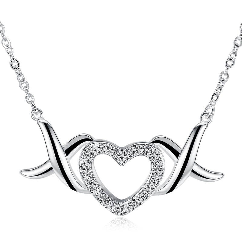 XOX Heart Necklace in 18K White Gold Plated