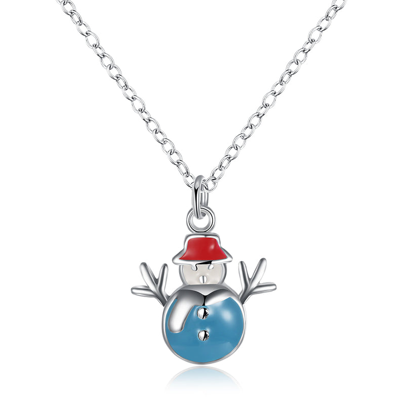 Snowman Christmas Inspired Necklace in 18K White Gold Plated