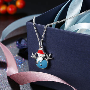 Snowman Christmas Inspired Necklace in 18K White Gold Plated