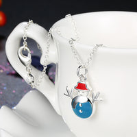 Snowman Christmas Inspired Necklace in 18K White Gold Plated