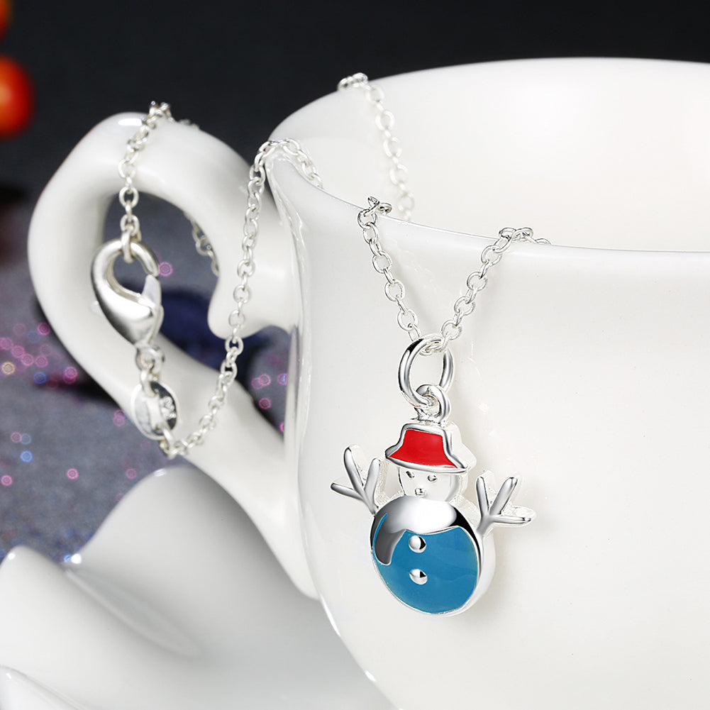 Snowman Christmas Inspired Necklace in 18K White Gold Plated