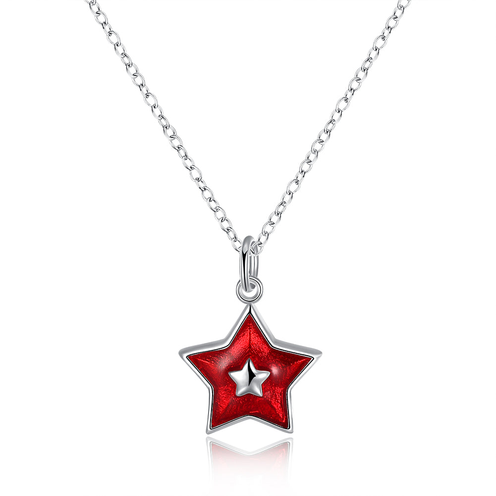 Red Star Christmas Inspired Necklace in 18K White Gold Plated