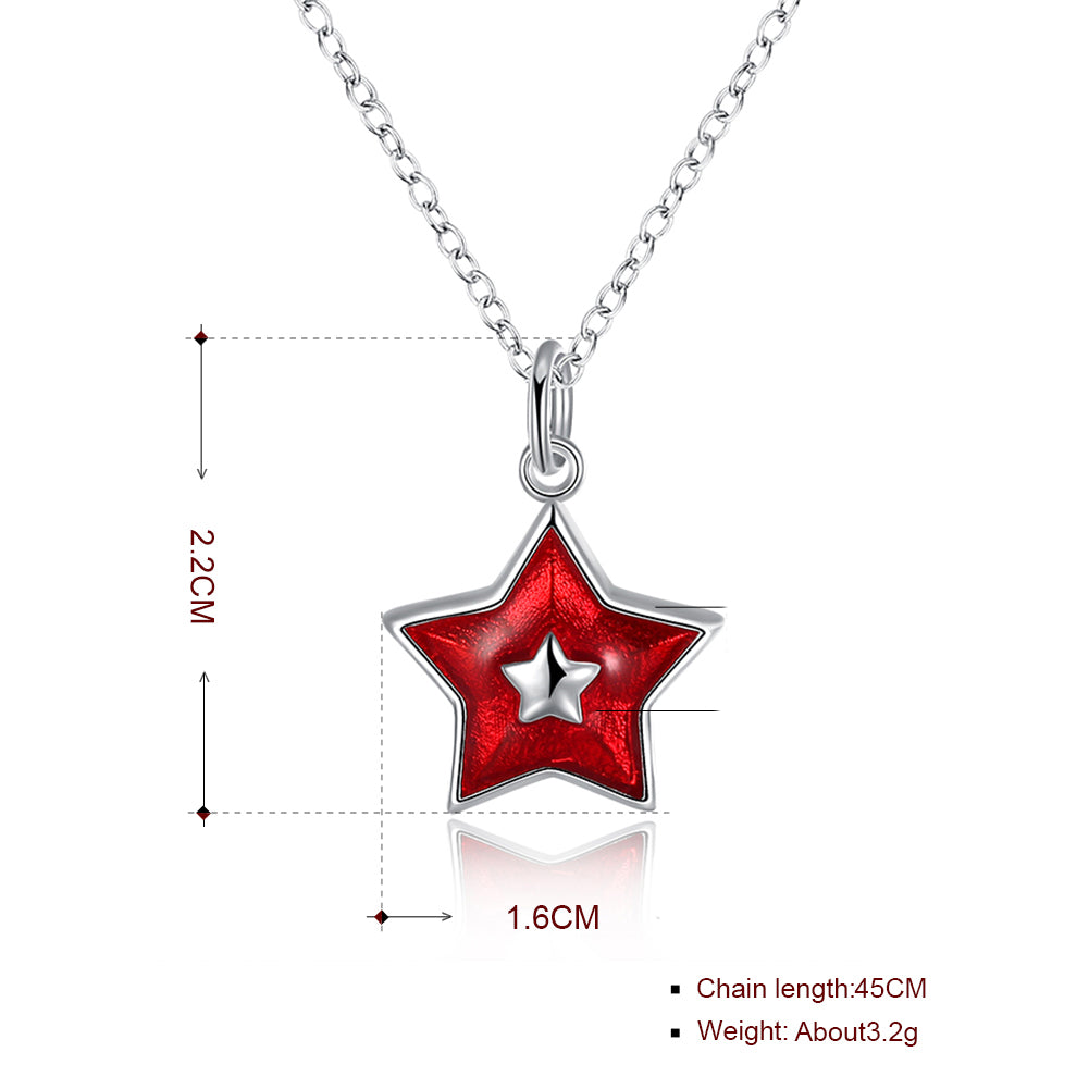 Red Star Christmas Inspired Necklace in 18K White Gold Plated