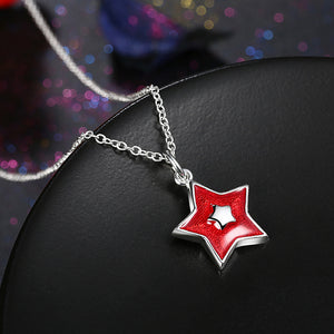 Red Star Christmas Inspired Necklace in 18K White Gold Plated