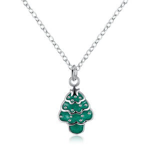 Tree Christmas Inspired Necklace in 18K White Gold Plated