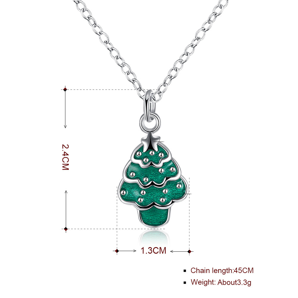 Tree Christmas Inspired Necklace in 18K White Gold Plated