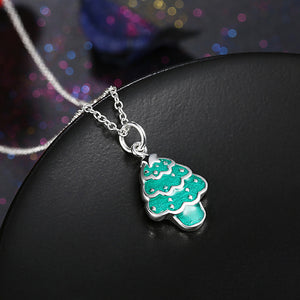 Tree Christmas Inspired Necklace in 18K White Gold Plated