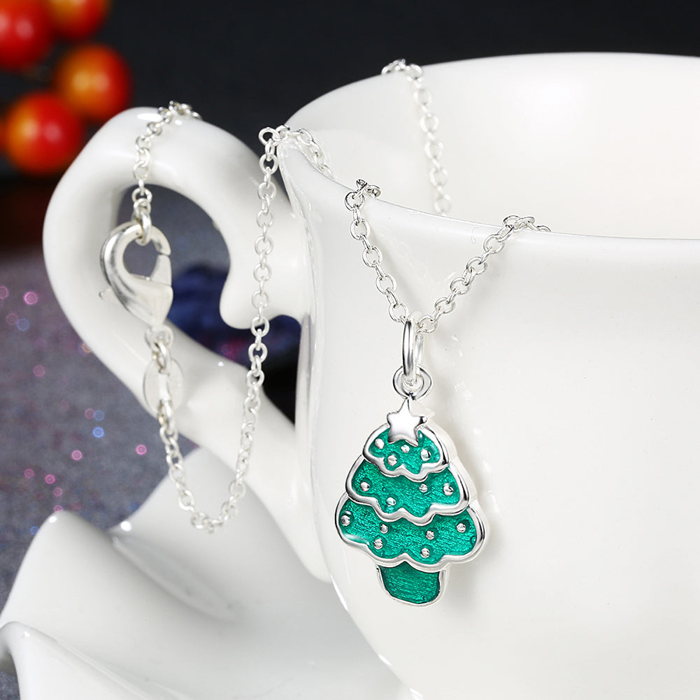 Tree Christmas Inspired Necklace in 18K White Gold Plated