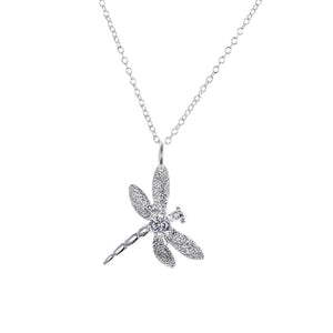 Dragonfly Necklace in 18K White Gold Plated