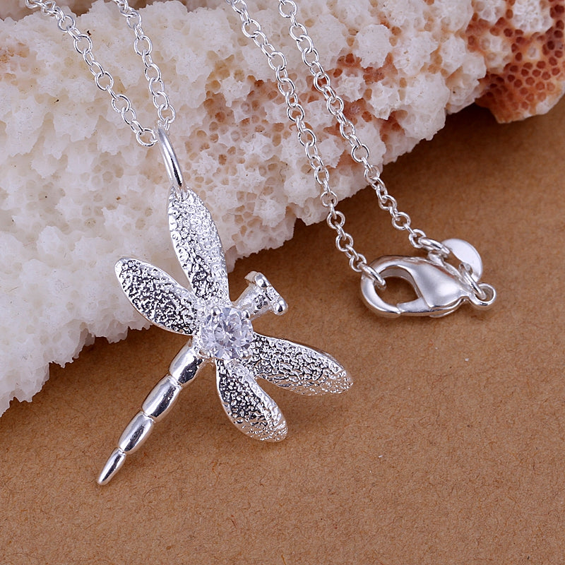 Dragonfly Necklace in 18K White Gold Plated