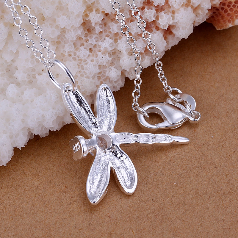 Dragonfly Necklace in 18K White Gold Plated